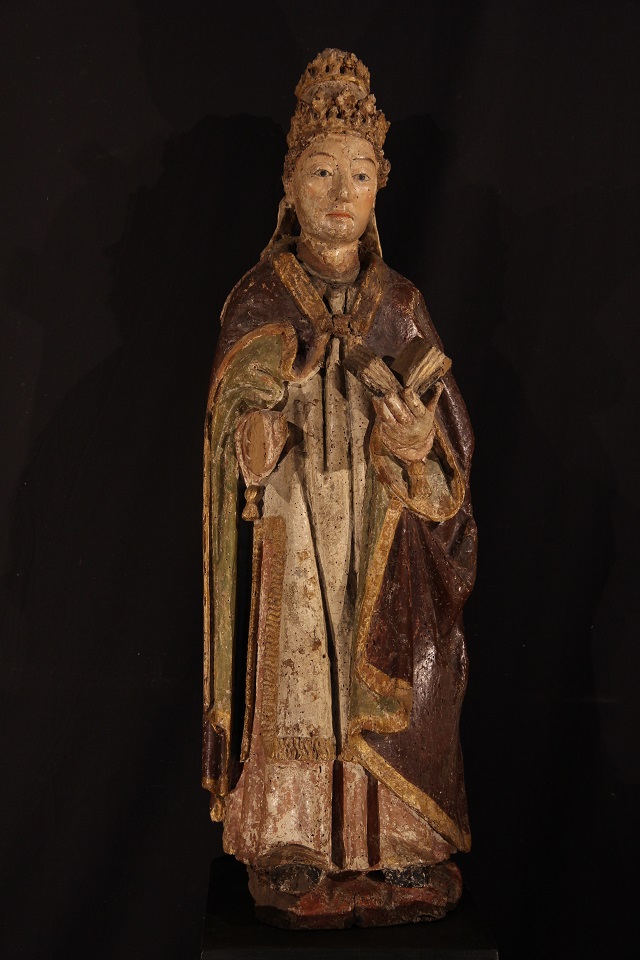 St Grégoire Le Grand. Statue En Bois Polychrome. Allemagne XVI°.